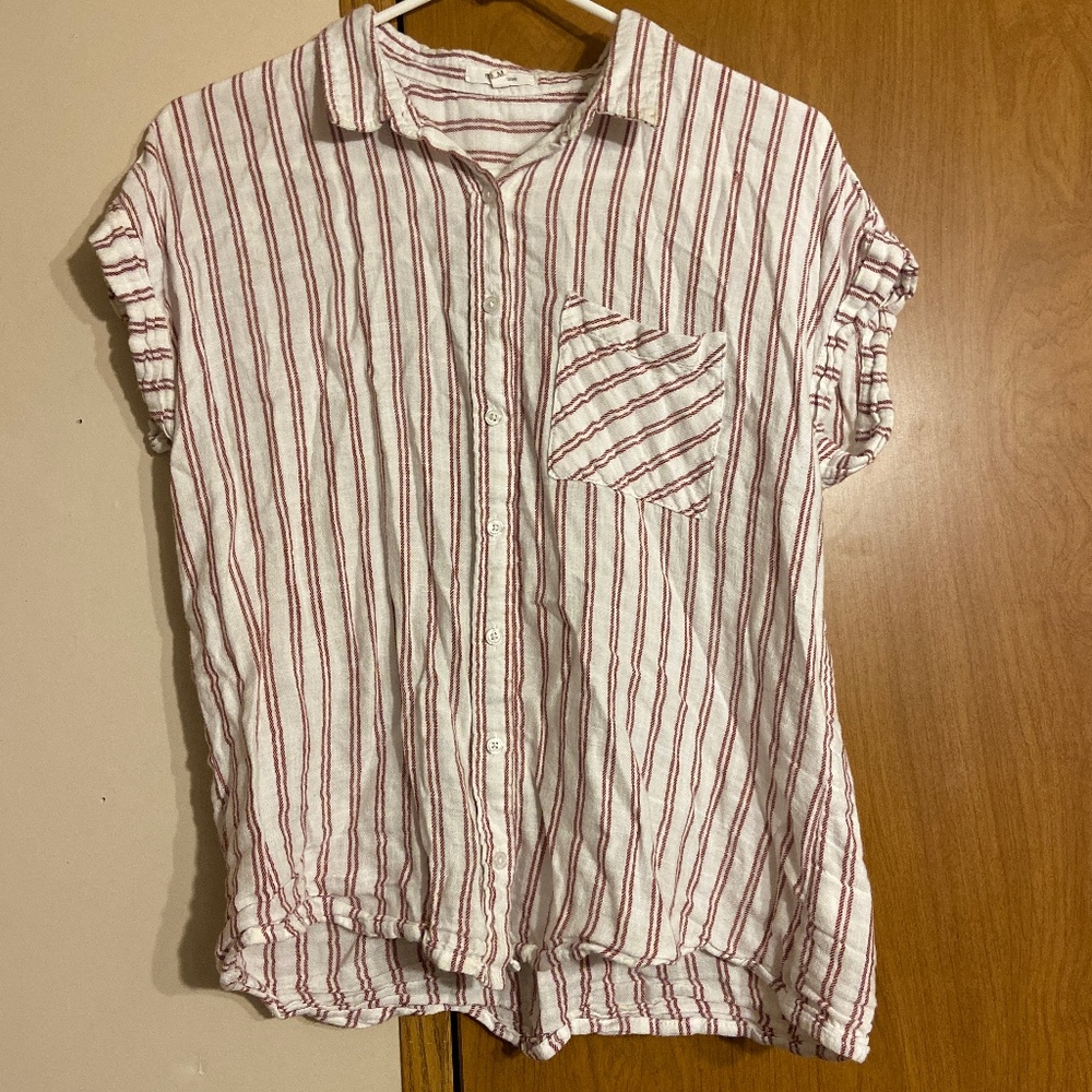 Button Up Red and White Striped Shirt